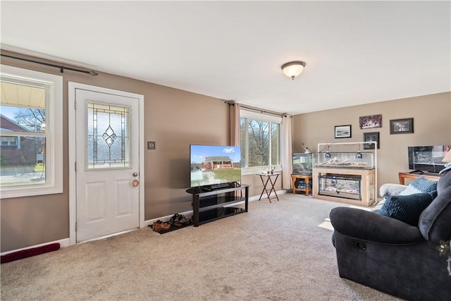 living room featuring carpet