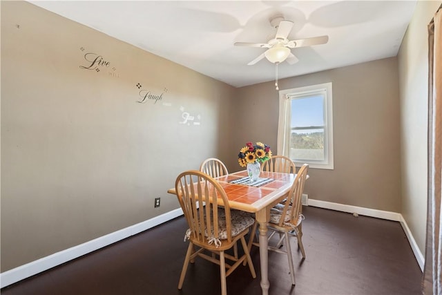 dining space featuring ceiling fan