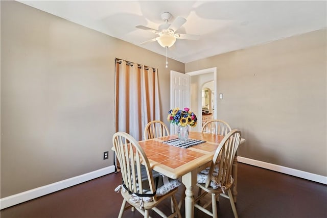 dining area featuring ceiling fan