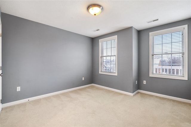 spare room featuring a wealth of natural light and light carpet