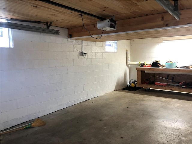 basement featuring a workshop area