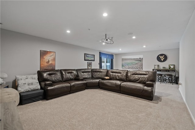 living room featuring light colored carpet