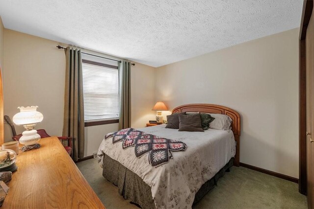 bedroom with carpet floors and a textured ceiling