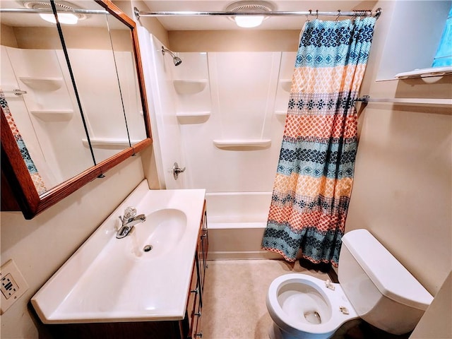 full bathroom featuring vanity, toilet, and shower / bath combo with shower curtain