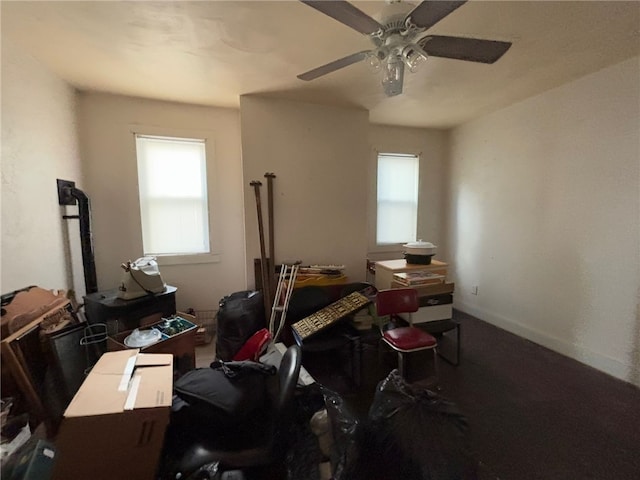 home office featuring ceiling fan