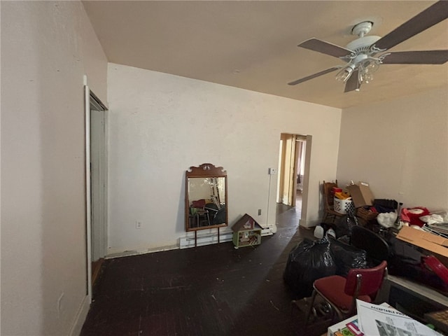 interior space featuring ceiling fan