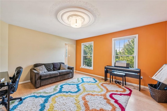 living room with light hardwood / wood-style floors