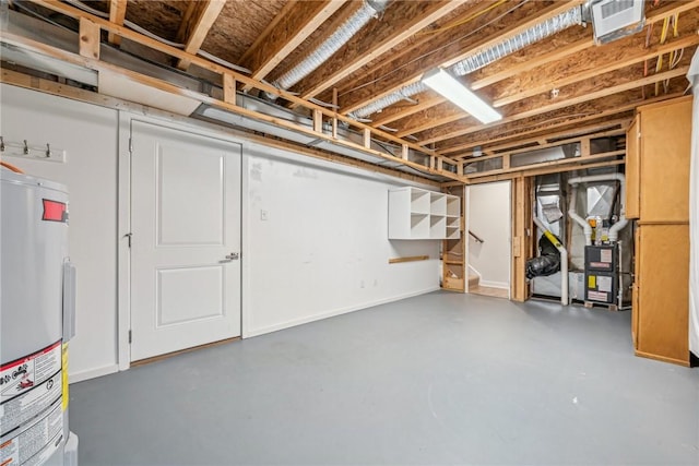 basement featuring water heater