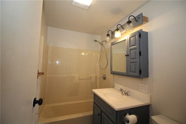 full bathroom with vanity, bathing tub / shower combination, and toilet