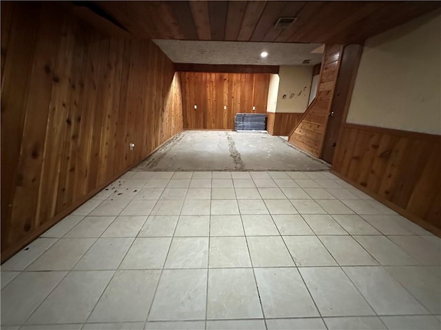 interior space with wooden walls and wood ceiling