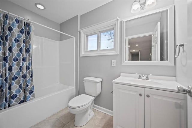 full bathroom featuring tile patterned flooring, vanity, shower / bath combo, and toilet