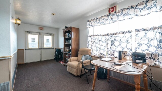 office featuring dark colored carpet and a wealth of natural light