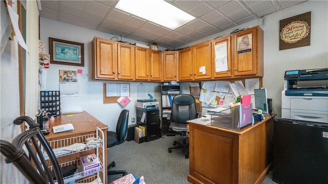 view of carpeted home office