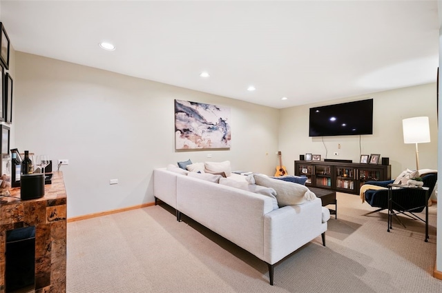 living room with light carpet