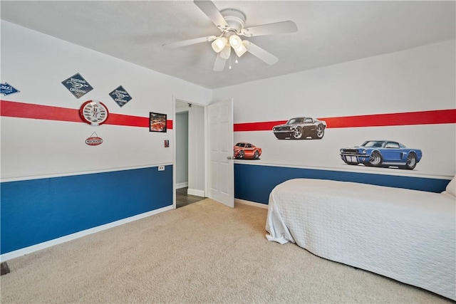 bedroom with carpet flooring and ceiling fan