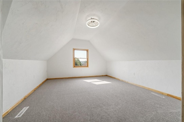 additional living space with carpet flooring and vaulted ceiling