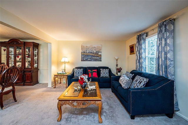 living room featuring carpet flooring