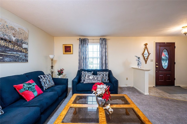 living room with carpet floors