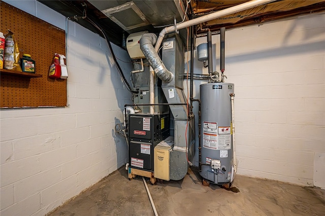 utility room with heating unit and water heater