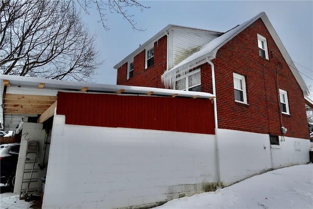 view of snow covered exterior