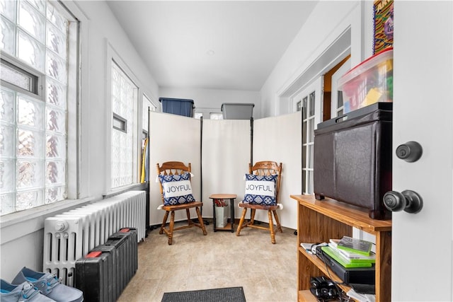 sitting room with radiator heating unit