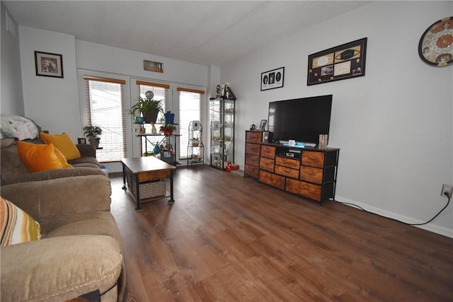 living room with dark wood-type flooring