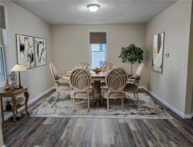 dining area with dark hardwood / wood-style floors