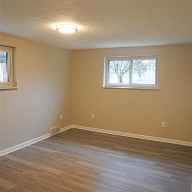 empty room with wood-type flooring, a textured ceiling, and a wealth of natural light