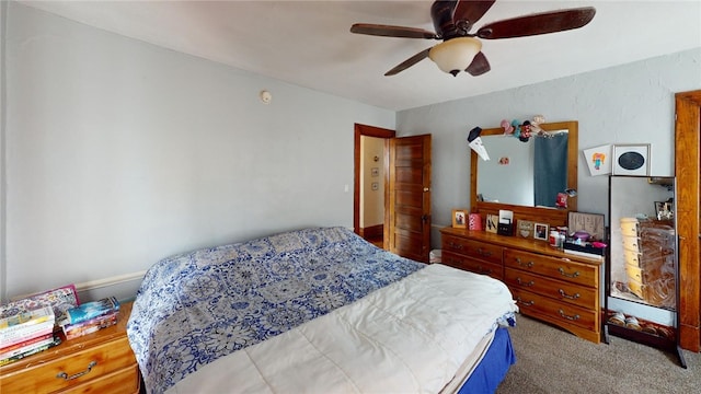 bedroom featuring carpet flooring and ceiling fan