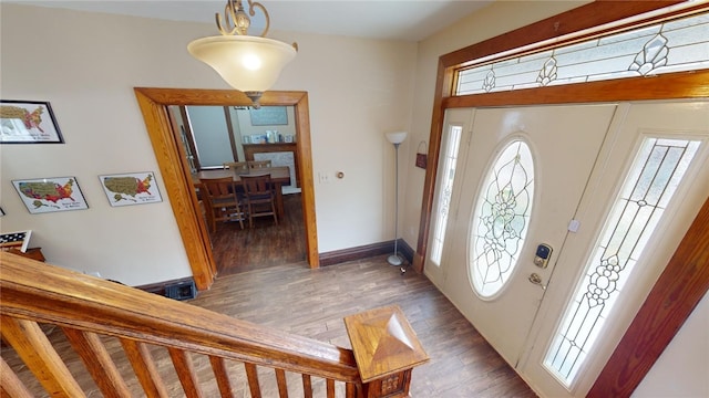 foyer entrance featuring dark wood-type flooring