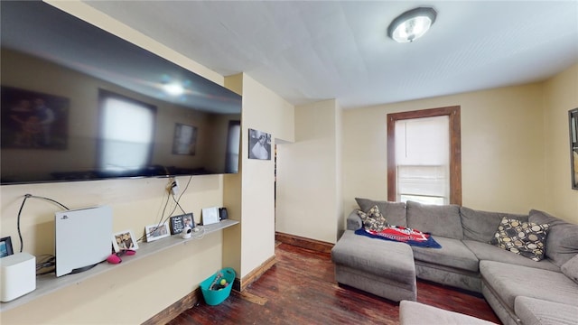 living room featuring dark hardwood / wood-style flooring