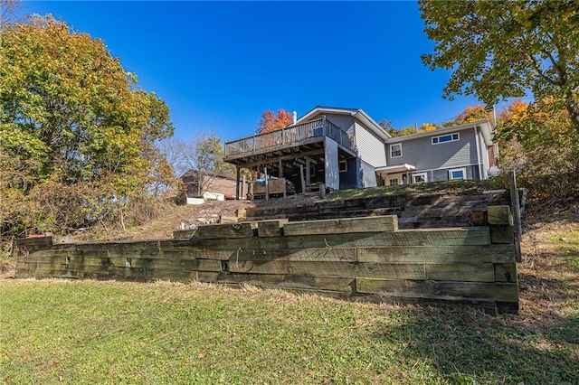 view of yard with a wooden deck