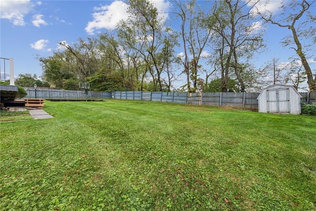 view of yard with a storage unit