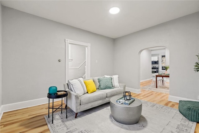 living room with hardwood / wood-style flooring