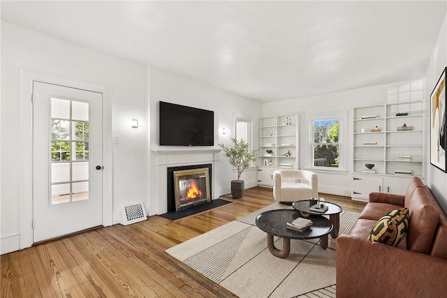 living room featuring plenty of natural light and light wood-type flooring