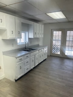 kitchen with white cabinetry, french doors, plenty of natural light, and sink