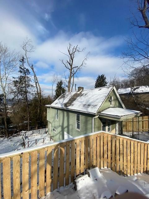 view of snow covered exterior