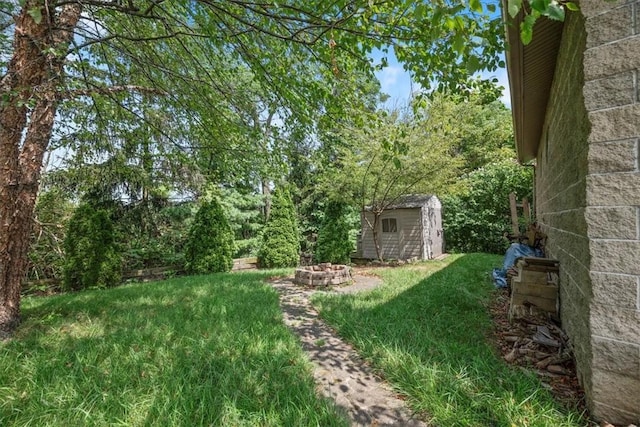 view of yard featuring a shed