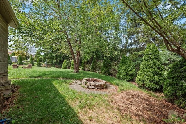 view of yard featuring an outdoor fire pit