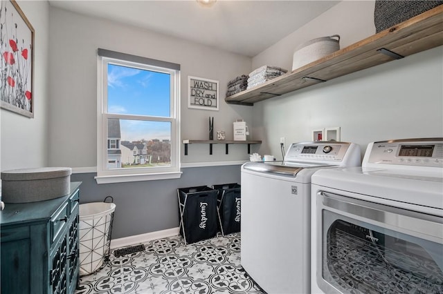 laundry area featuring washing machine and clothes dryer