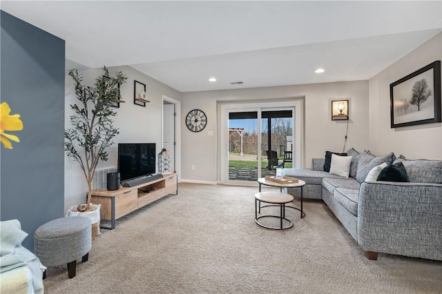 living room with light carpet