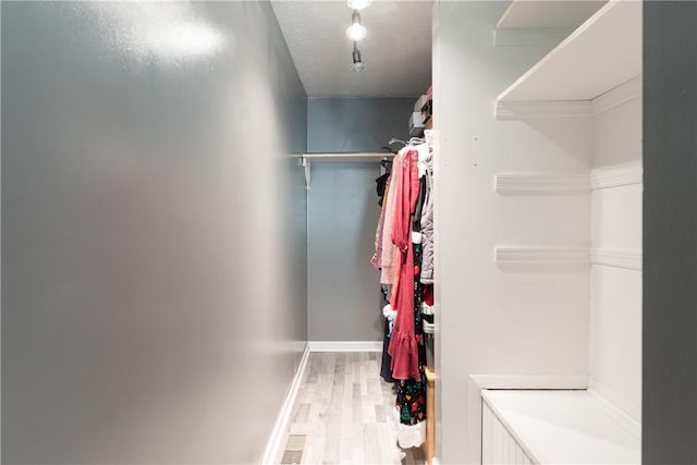 spacious closet featuring light hardwood / wood-style flooring