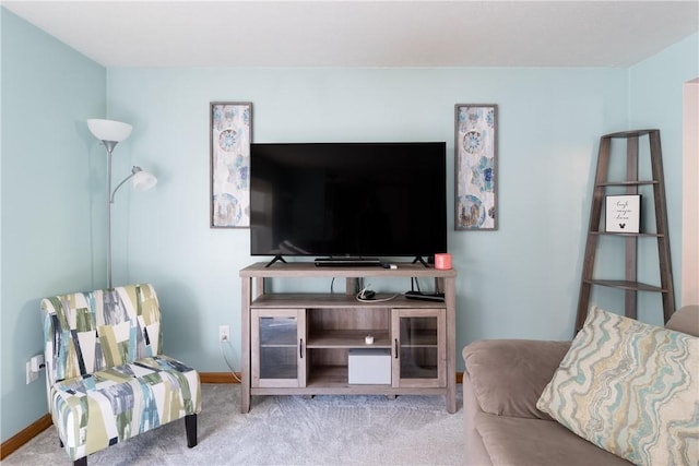 living room featuring light carpet