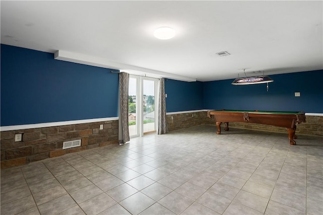 game room featuring light tile patterned floors and pool table