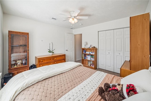 bedroom featuring a closet and ceiling fan