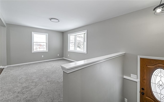 foyer with carpet flooring