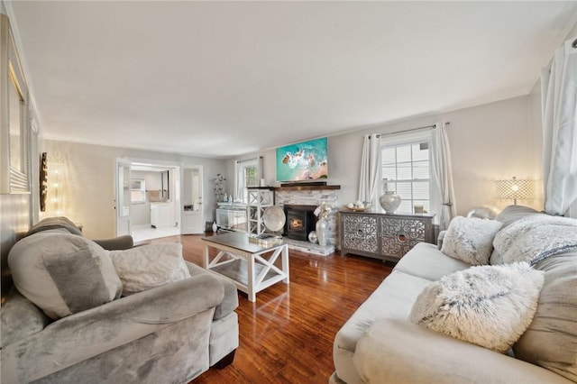 living room featuring dark hardwood / wood-style floors