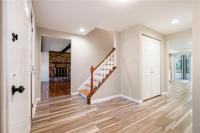 interior space featuring a fireplace and hardwood / wood-style floors