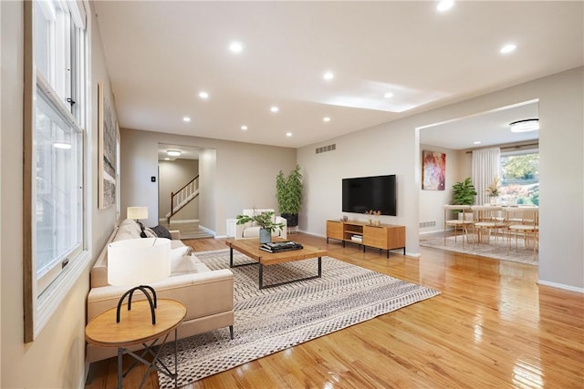 living room featuring light hardwood / wood-style flooring