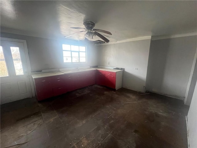 kitchen featuring ceiling fan